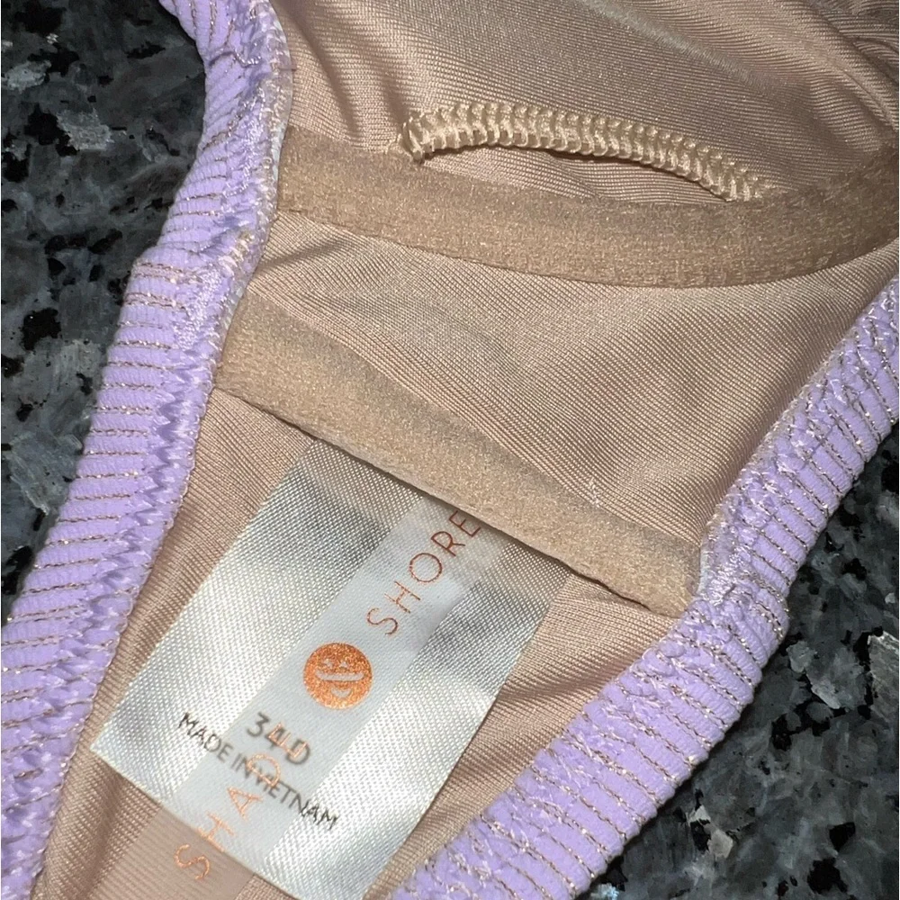 Shade & Shore Purple with Gold Sparkles V-Neck Bikini Top - Picture 3 of 6